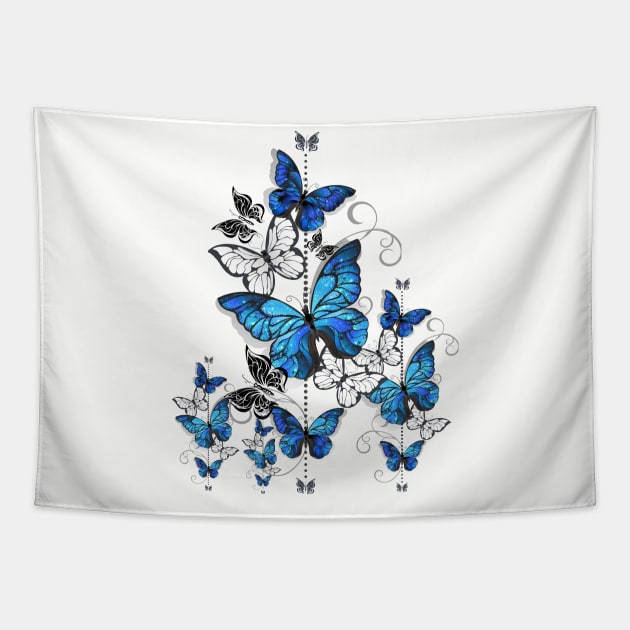 Blue Topaz Butterflies Flying Tapestry by MyVictory