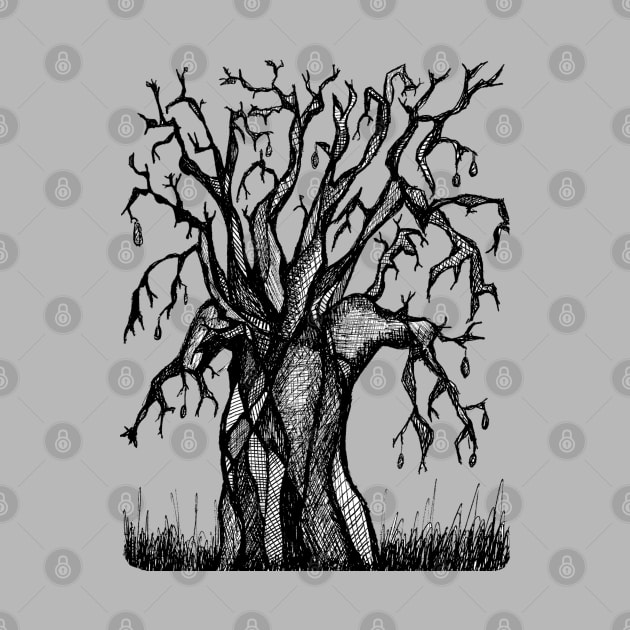 Grey Baobab Artistic Line Drawing by Tony Cisse Art Originals