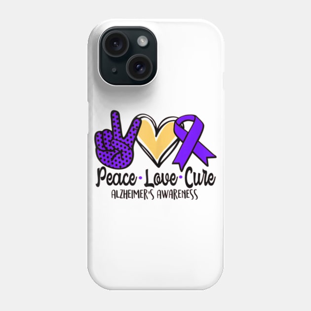 Peace Love Cure Alzheimer Awareness Men Women Kids Phone Case by StuSpenceart