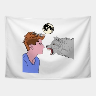 Wolf man moon Tapestry