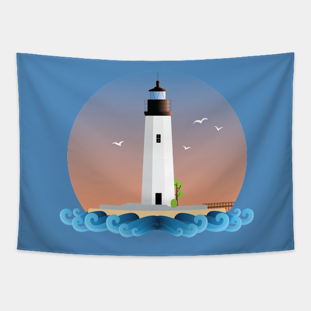 Flat Design - New Point Comfort Lighthouse Tapestry by CanossaGraphics