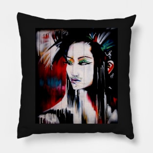 brick lane graffiti oriental girl Pillow