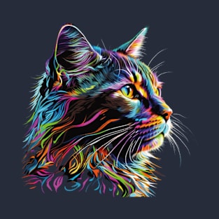 Colorful Abstract Cat Pop Art Style T-Shirt