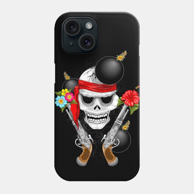 Pirate Skull, Ancient Guns, Flowers and Cannonballs Phone Case by BluedarkArt