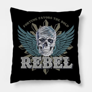REBEL Skull Emblem - Fortune Favors The Bold Pillow