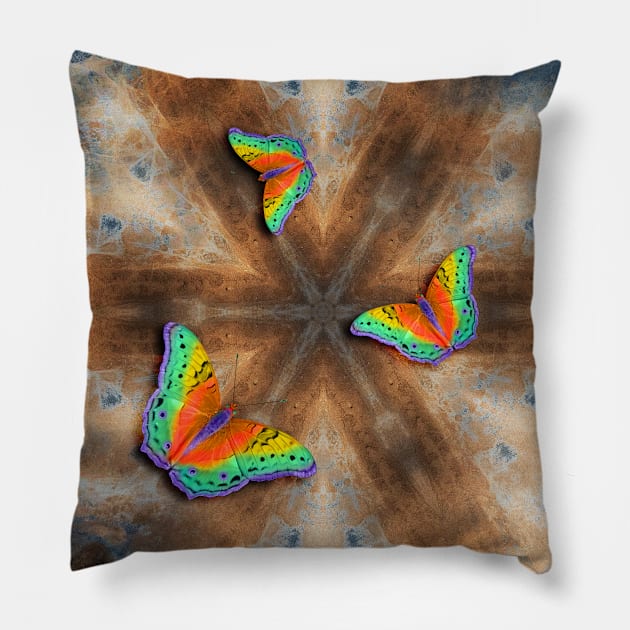 Surreal butterflies on corrugated iron mandala Pillow by hereswendy