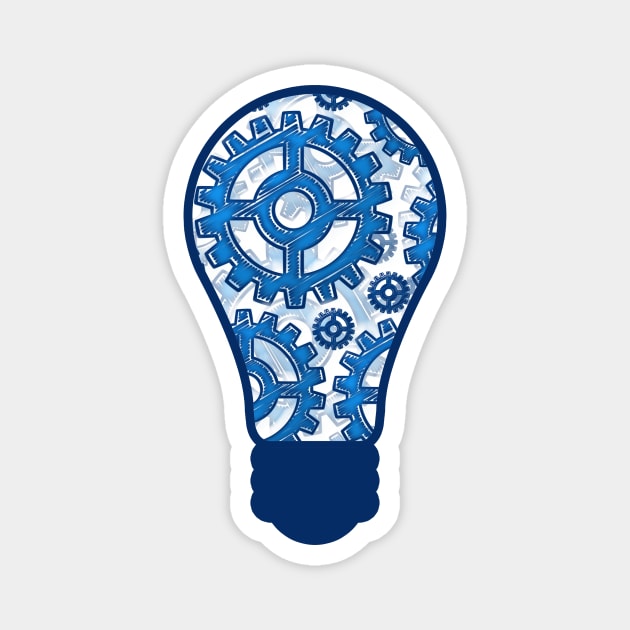 Blue gears light bulb Magnet by Gaspar Avila