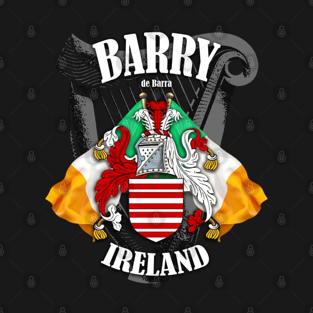 Barry Family Crest Ireland Coat of Arms and Irish Flags by Ireland