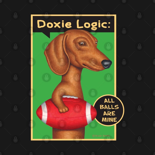 Football Doxie Dog on Dachshund Holding Red Football tee by Danny Gordon Art