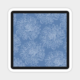 Pattern with lovely white line dahlias on blue ground Magnet