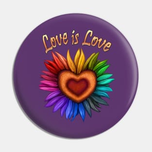 Pride LGBT+ Sunflower Heart Love is Love Pin