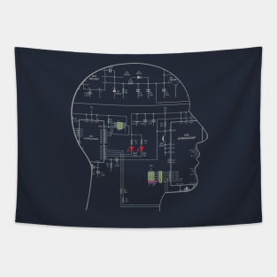 Human face shaped electronics circuit art Tapestry