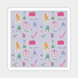 Cute Colorful Christmas Pattern (Purple) Magnet