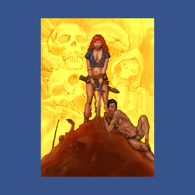 Red Sonja on a spoof of Frazetta's classic Conan - Frazetta - T-Shirt