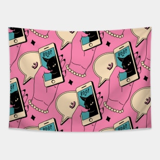 Boop Nose Black Cat Pattern in pink Tapestry