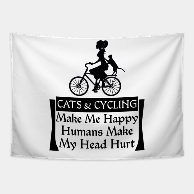 Cats & Cycling Make Me Happy Humans Make My Head Hurt Tapestry by Boba Art Store