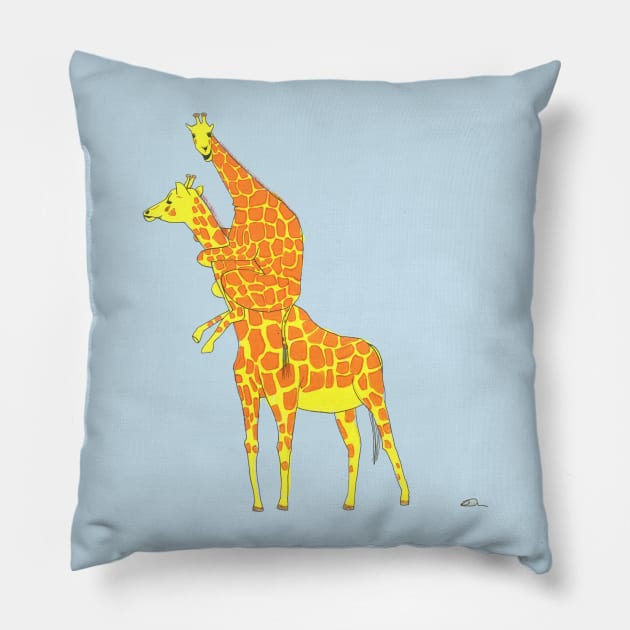 Giraffe Scared Of The Little Mouse Pillow by DoodlesAndStuff