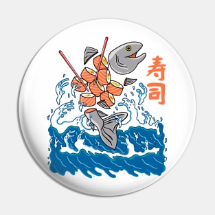 Salmon Sushi in the Wave Pin