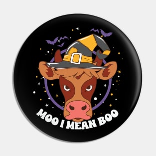 Moo I Mean Boo Funny Halloween Cow Pin