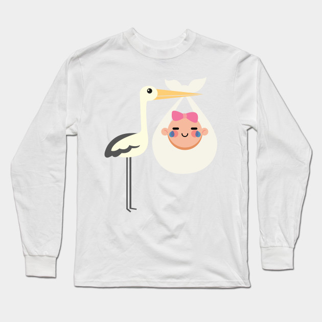 Stork Baby Girl Emoji Teary Eye With Joy Emoji Long Sleeve T