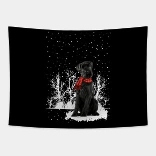 Christmas Giant Schnauzer With Scarf In Winter Forest Tapestry