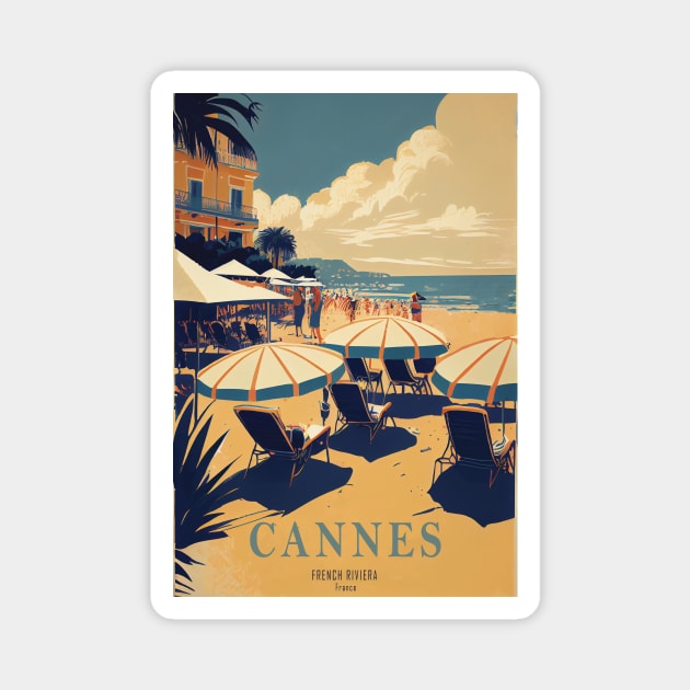 Cannes, France, Vintage Travel Poster Magnet by GreenMary Design