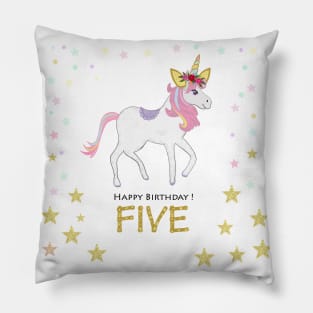 Fifth birthday. Five. Unicorn Birthday invitation. Party invitation greeting card Pillow