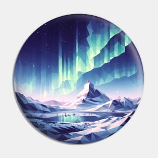 Low Poly Winter Mountains with the Northern Lights Pin