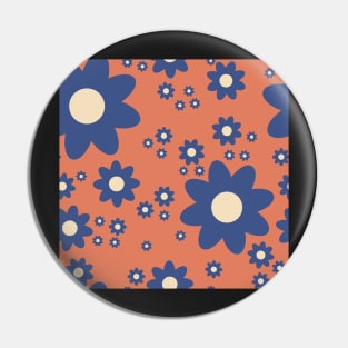 Retro style simple daisy flower in denim blue, zesty orange and off white Pin