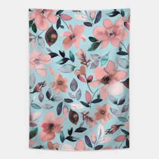 Tropical flowers Light blue Tapestry