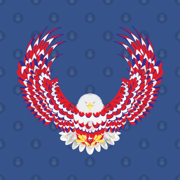 Blue red and white bald eagle by AnnArtshock