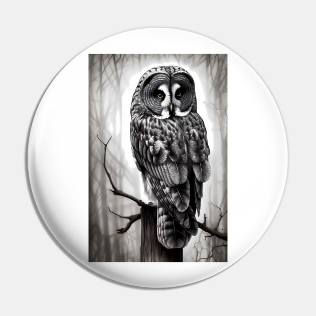 Great Gray Owl Painting Pin by TortillaChief