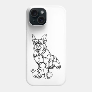 Dog Art Corgi and Toy Line Drawing Phone Case