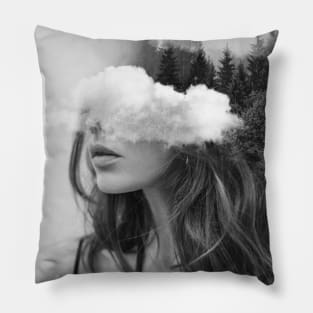 Portrait of a  dreaming girl. Collage Pillow