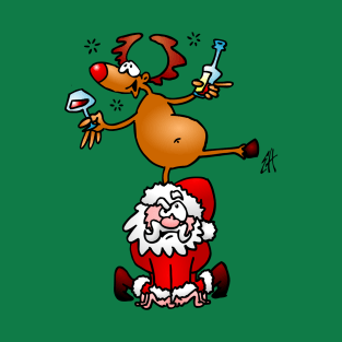 Reindeer is having a drink on Santa Claus T-Shirt