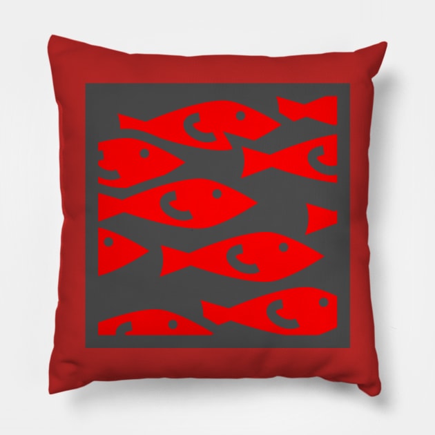 fish fiso red Pillow by dablohotaka