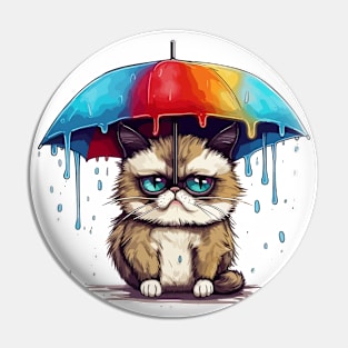 Cute anime kitty with a rainbow umbrella Pin