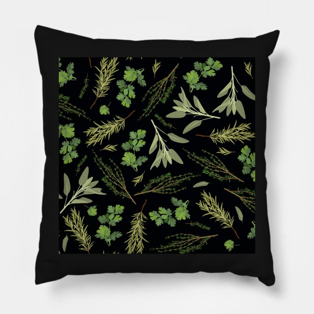 Parsley, sage, rosemary and thyme - black Pillow by kobyakov