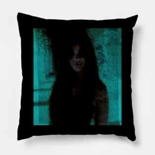 Portrait, digital collage and special processing. Somewhat scary, but pleasant girl. Dark side. Aquamarine. Pillow