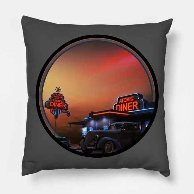 UFO Roswell Atomic Diner 1947 Pillow by mlbgfx