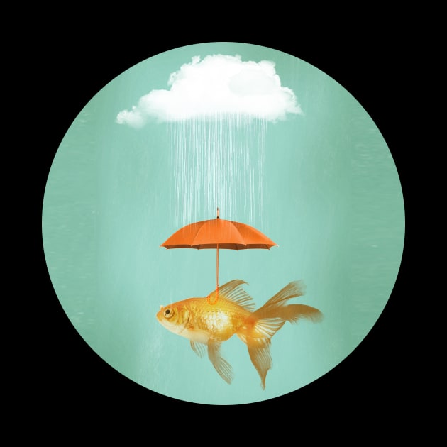 Under a Cloud - Cloud, Rain Umbrella Goldfish by Vin Zzep