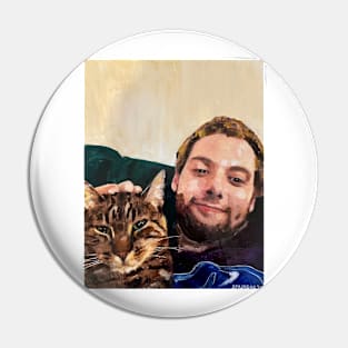 Young Man with his Feline Friend Pin
