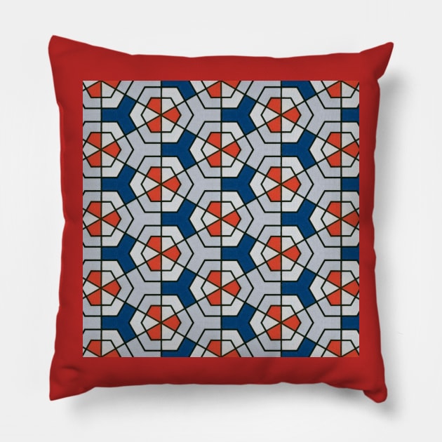 White, red and blue triangle pattern (triangle pattern art, triangle pattern drawing and triangle pattern design) Pillow by Thepurplepig