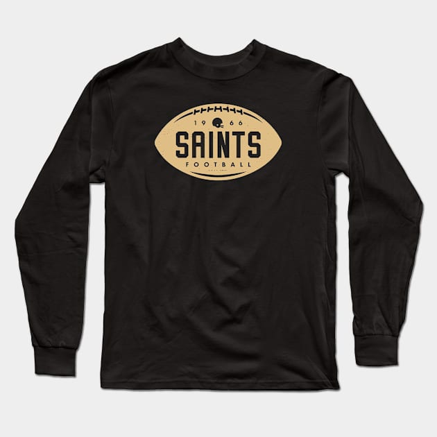 deadmansupplyco Vintage Football Shape - New Orleans Saints (Gold Saints Wordmark) Long Sleeve T-Shirt