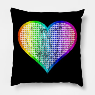 Distressed Rainbow Gingham Heart Pillow