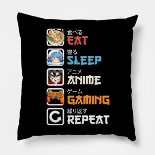 Eat Sleep Anime Gaming Repeat Pillow