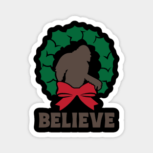 Believe Bigfoot Christmas Wreath Funny Sasquatch Lover Xmas Gift Magnet