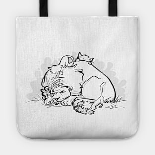 Napping lion with kittens Tote