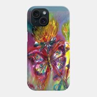 VIBRANT SPARKLING BUTTERFLIES ON YELLOW THISTLES Pink Blue Floral Phone Case