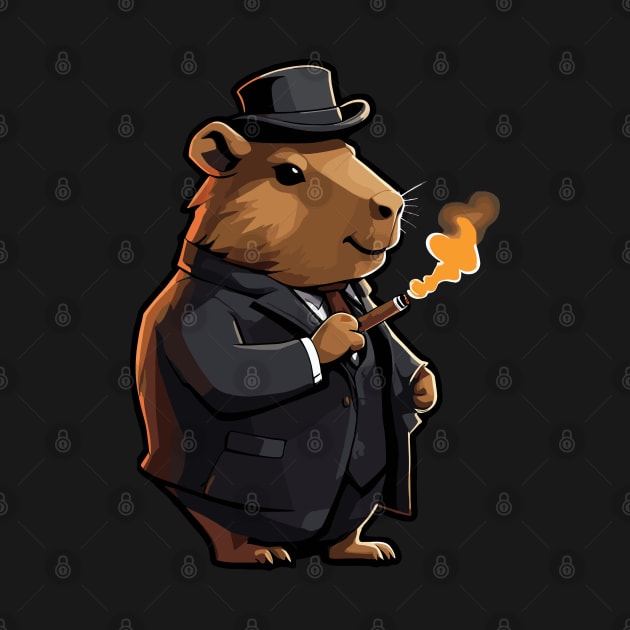 Cute Capybara Detective Smoking Cigar by MonkaGraphics